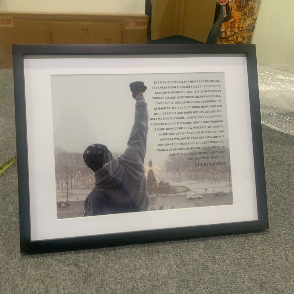 Framed Inspirational Art rocky balboa Print with Black Frame 16x20 inch